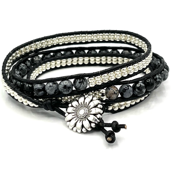 Hand Crafted Jewelry - Leather and Obsidian Wrap Bracelet
